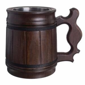 Rustic Wooden Beer Mug with Stainless Steel Insert
